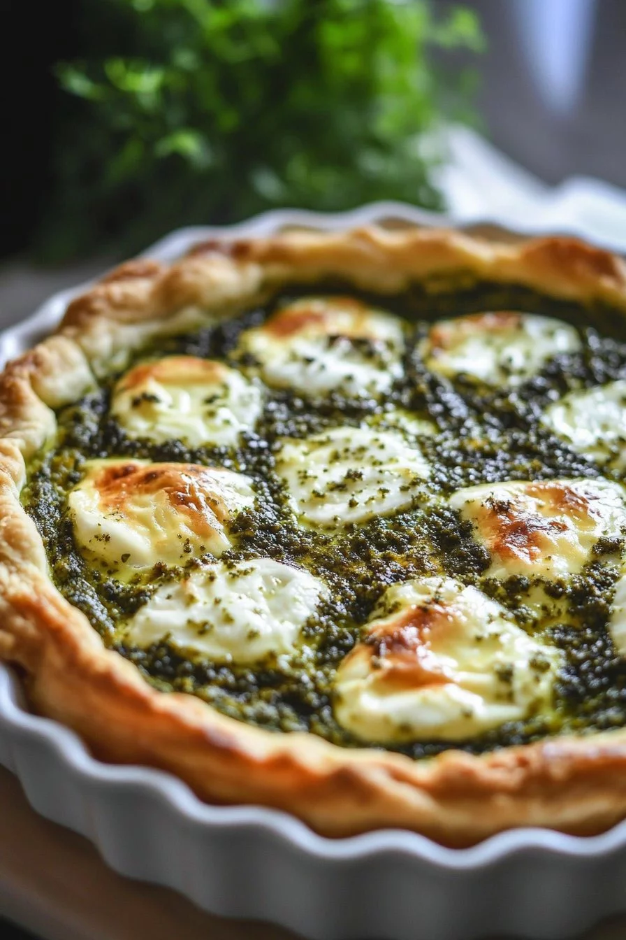 Italienische Quiche mit Pesto und Mozzarella