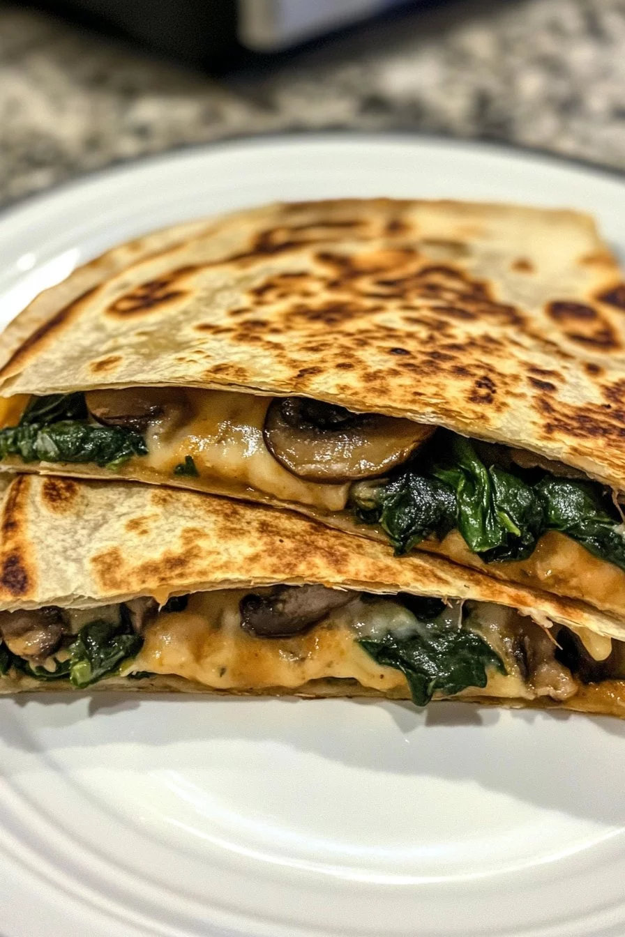 Käse-Quesadillas mit Spinat und Champignons