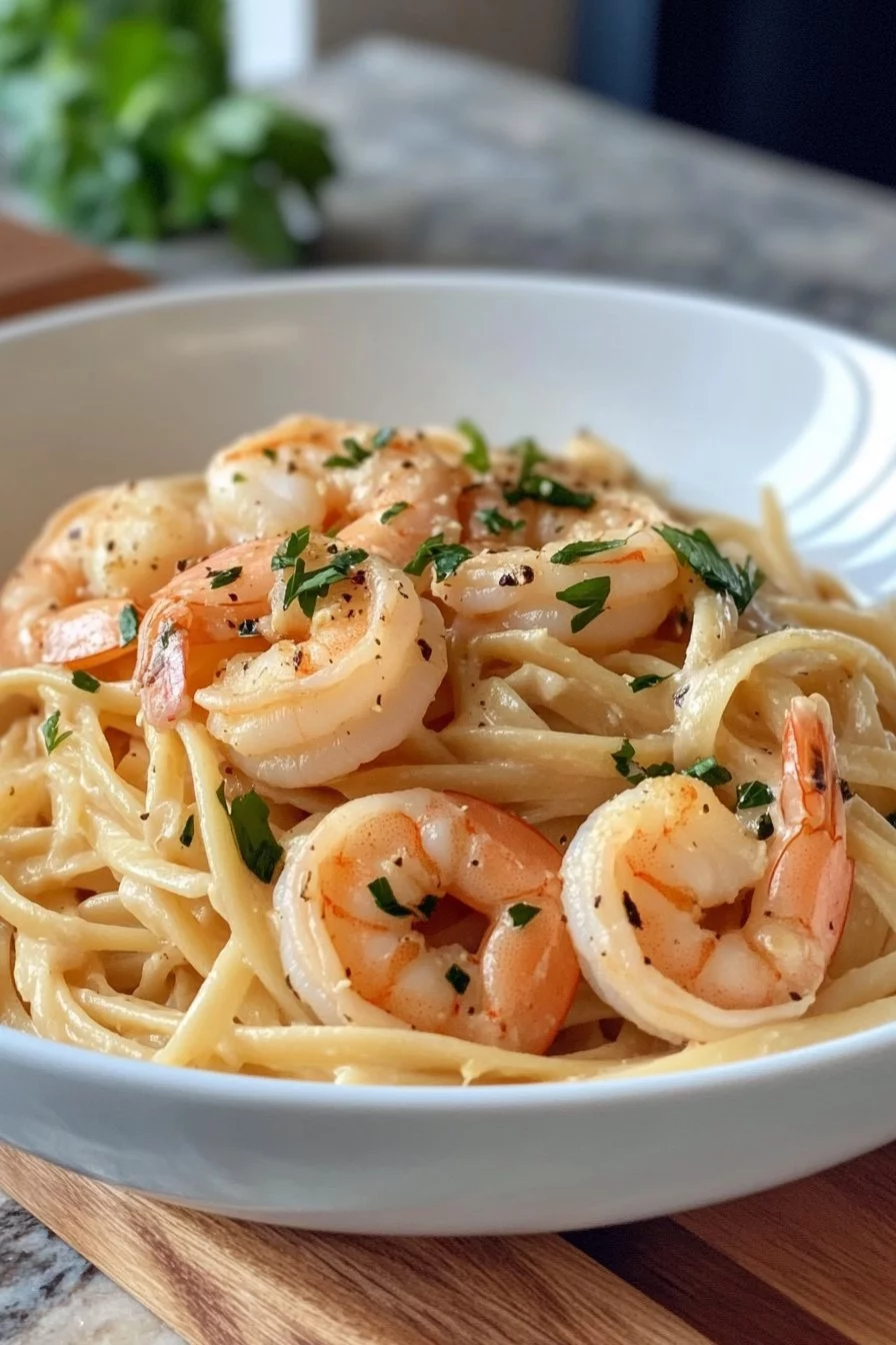 Cremige Linguine mit Garnelen
