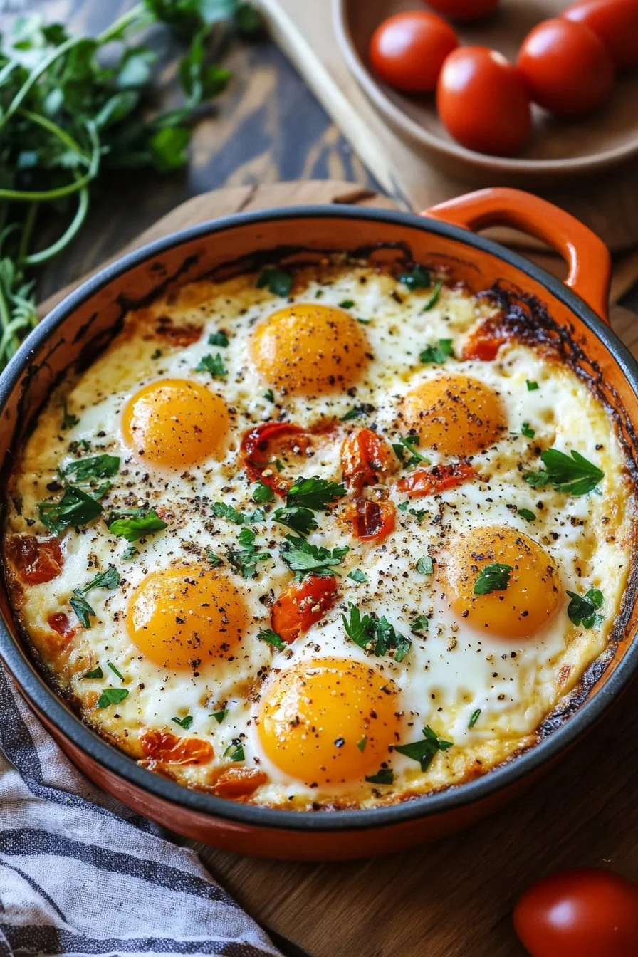 Ofen-Eier mit Hüttenkäse