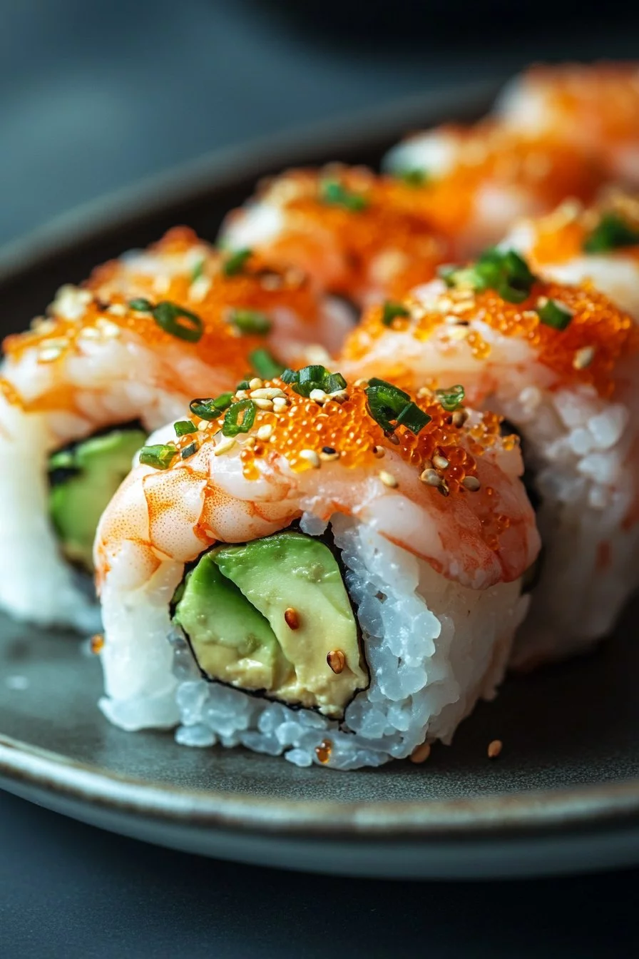 Garnelen-Sushi mit Avocado und Frischkäse