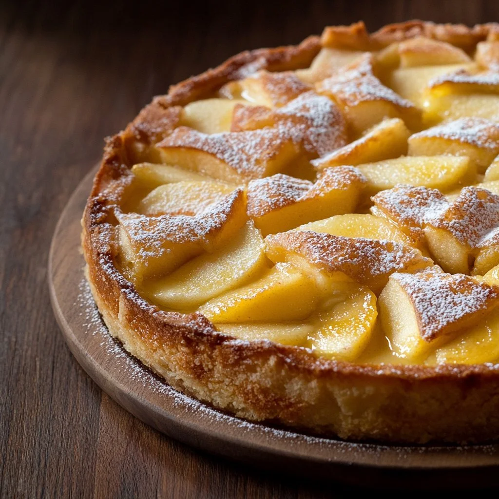 Apfel-Flan-Torte mit äpfeln und cremiger flan schicht für dessert