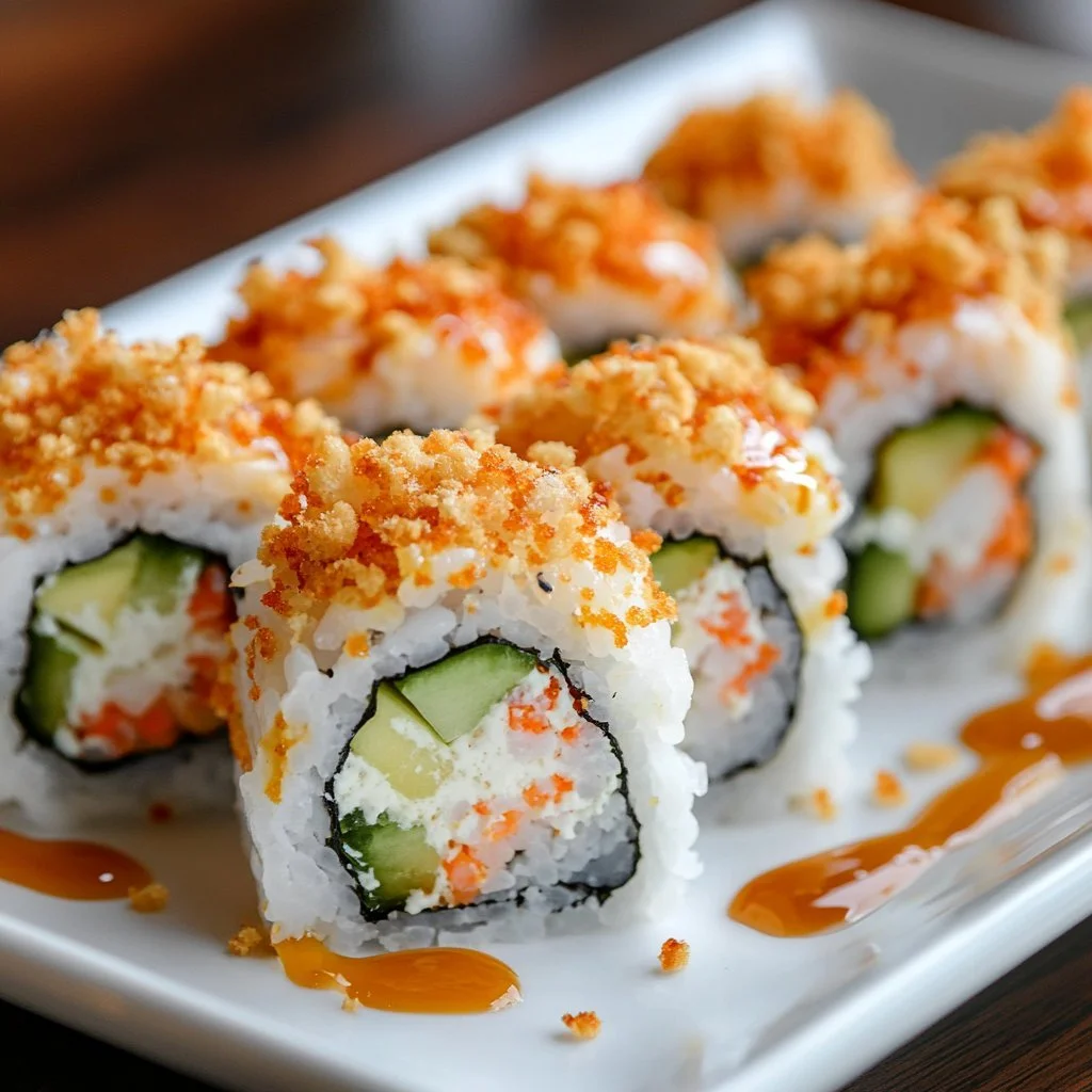 California Crunch Roll Sushi mit frischen Zutaten und knusprigem Belag