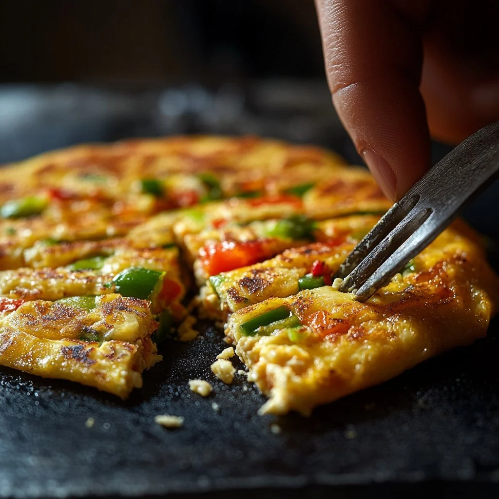 Leckere Eieromelette mit frischem Gemüse und Gewürzen zubereitet.