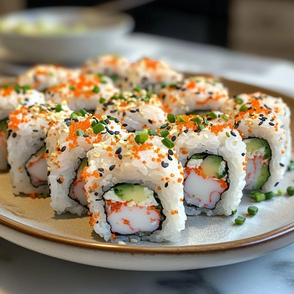Einfache California Rolle mit frischem Gemüse und Krabben