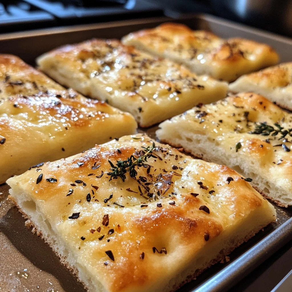 Hausgemachte Focaccia mit frischen Kräutern und Olivenöl