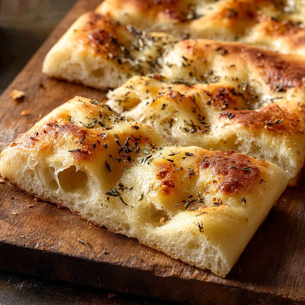 Leckere Focaccia aus dem Focaccia Haus mit frischen Kräutern und Olivenöl.