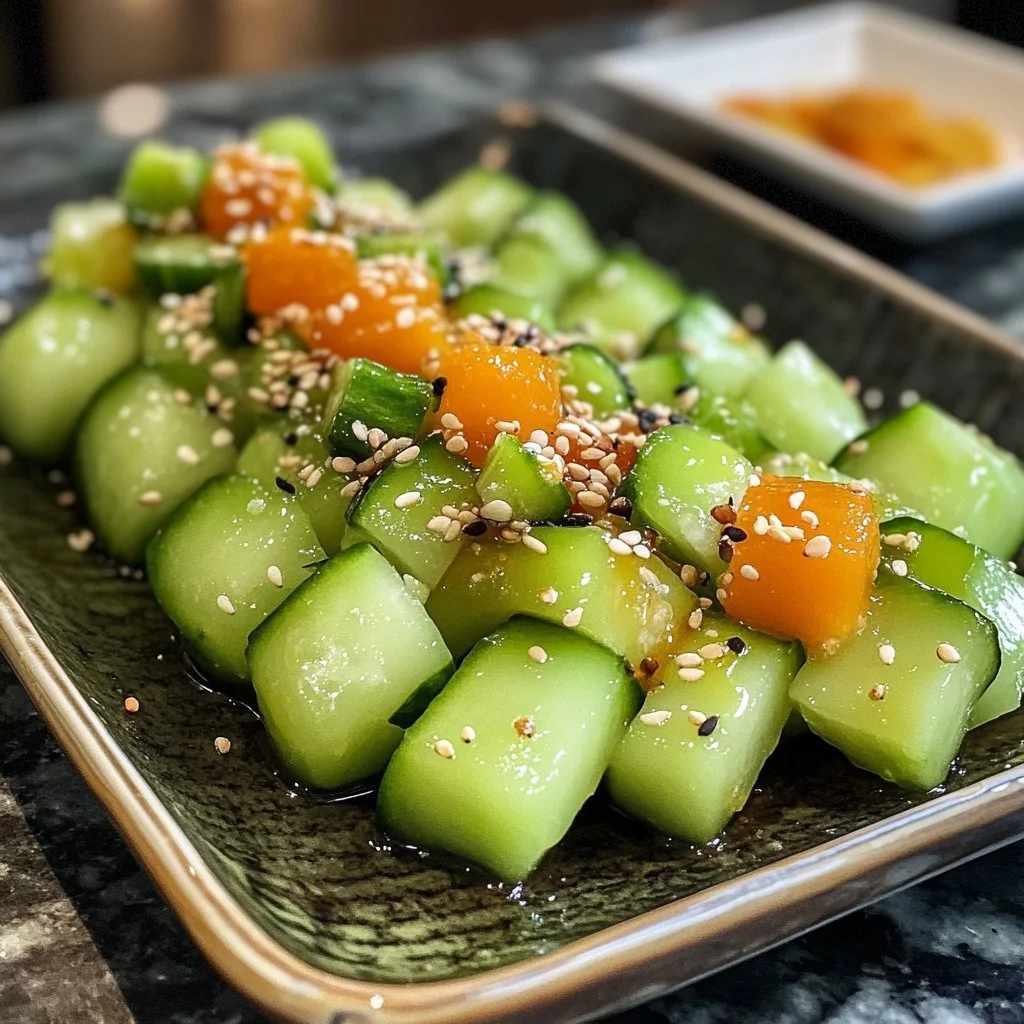 Erfrischender Gurken-Sushi-Salat mit frischen Zutaten und Sushisauce