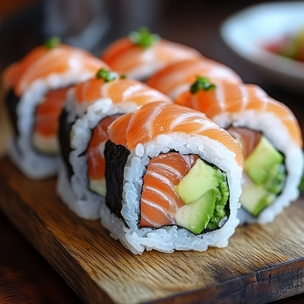 Frisches, hausgemachtes Sushi auf einem stilvollen Teller serviert.