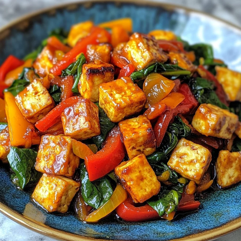 Bunte Herbstgemüsepfanne mit Tofu, perfekt für eine gesunde Mahlzeit