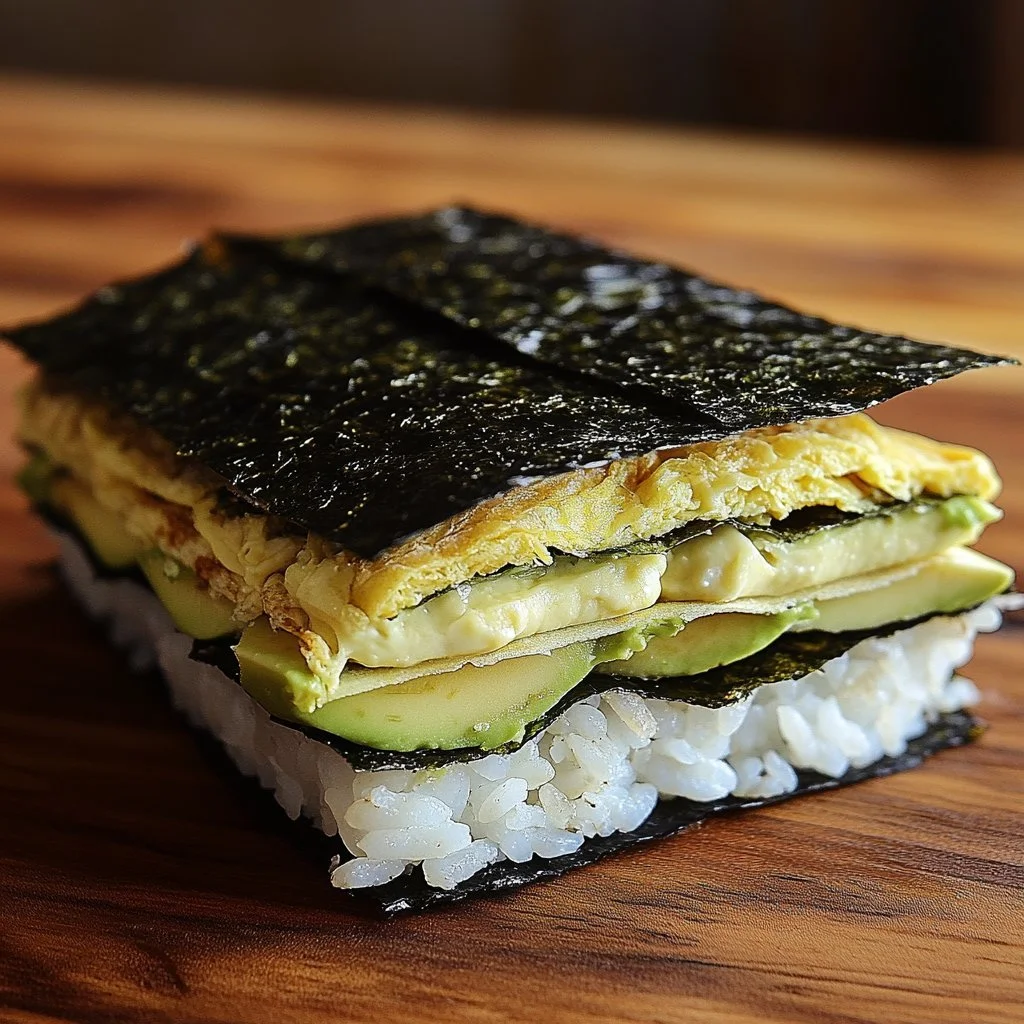 Leckeres Onigirazu, ein kreatives Sushi-Sandwich mit frischen Zutaten.