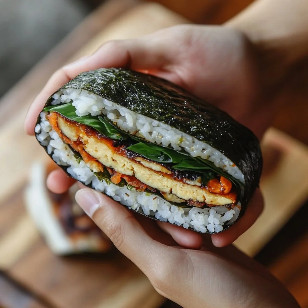 Onigirazu - Japanisches Sushi-Sandwich zubereitet mit frischen Zutaten
