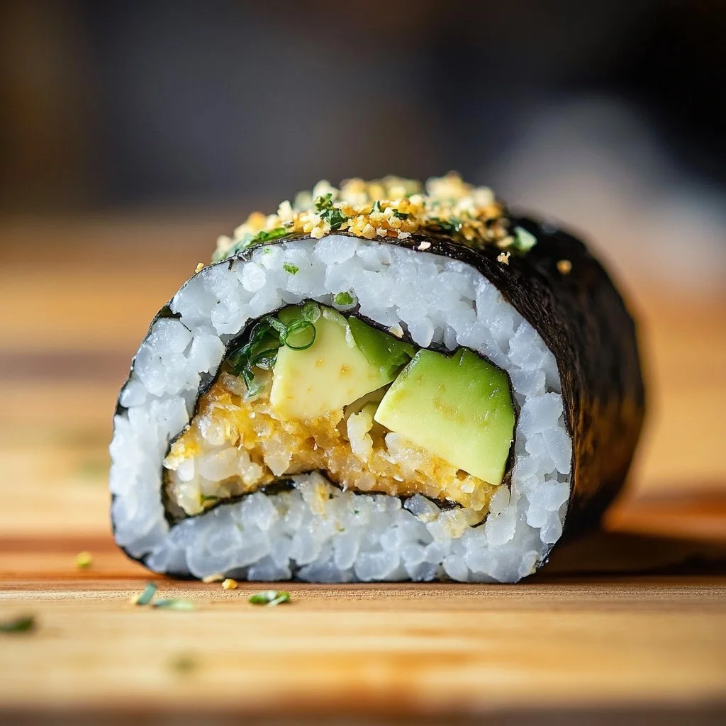 Onigirazu-Sandwich mit frischen Zutaten und Seetang, japanische Fusion-Küche.