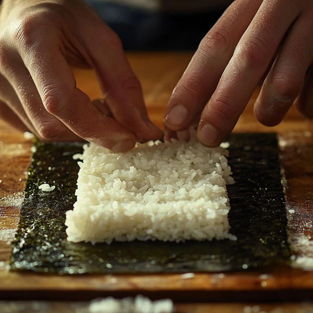 Leckere Onigiri, japanische Reisbällchen gefüllt mit frischen Zutaten.