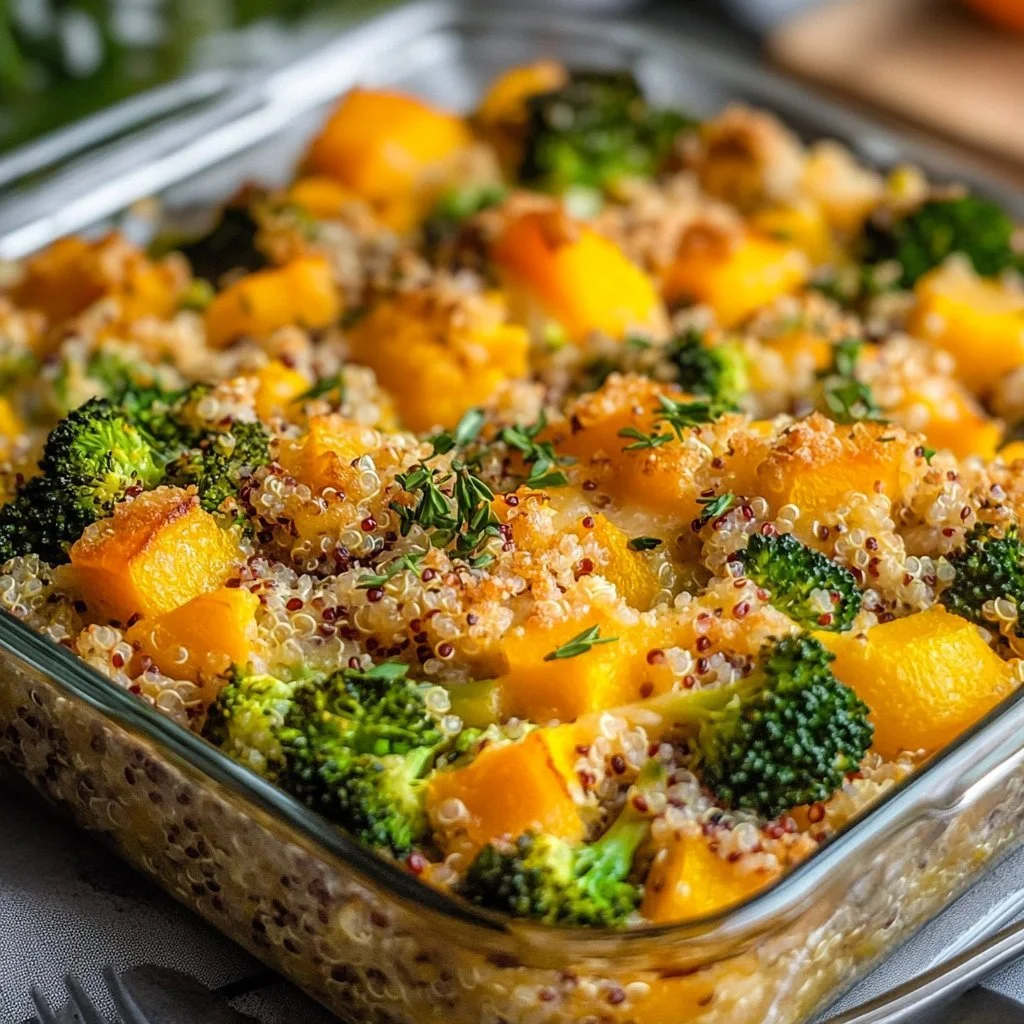 Quinoa-Gemüse-Auflauf mit Käse in einer Auflaufform