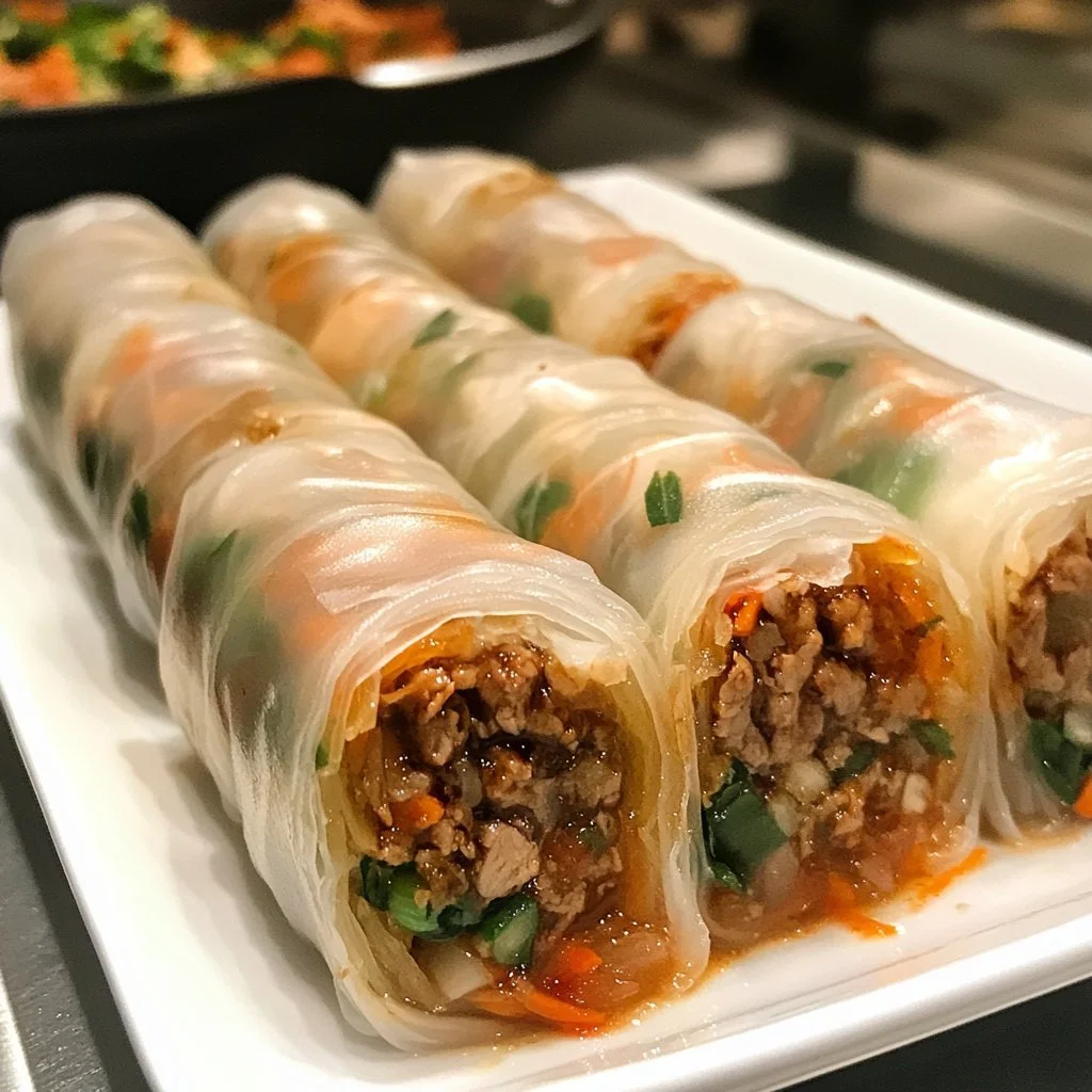 Reispapierrollen gefüllt mit Bulgogi und frischem Gemüse