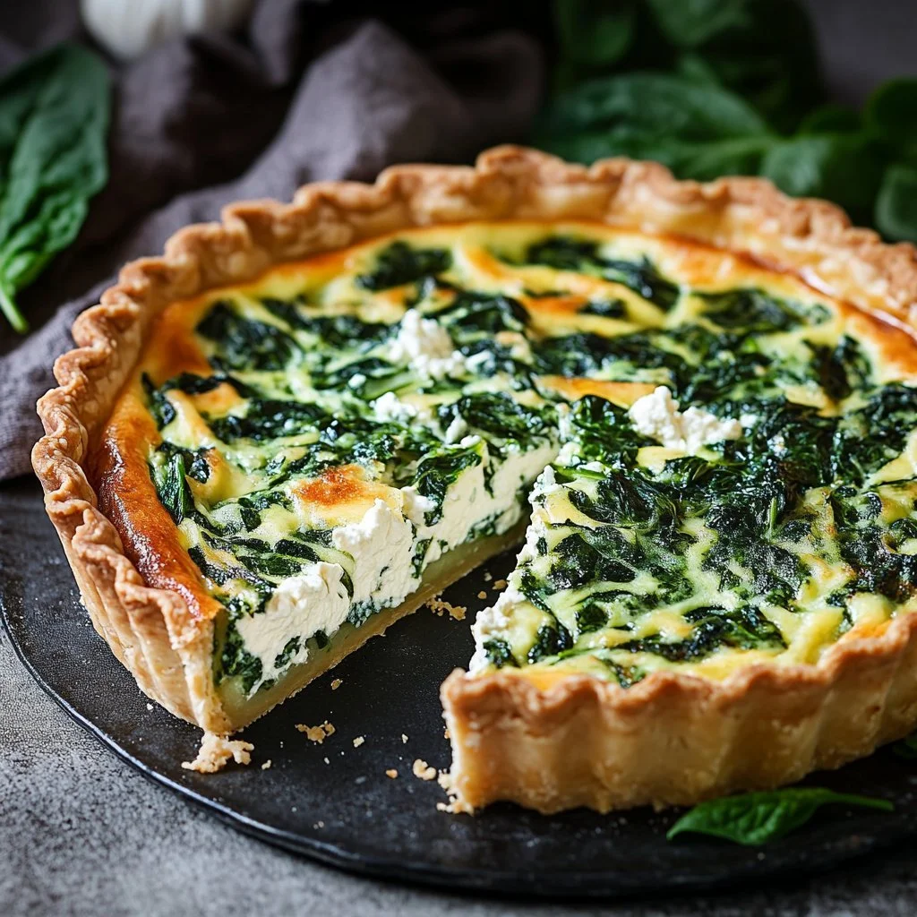 Hausgemachte Ricotta- und Spinatquiche mit frischen Zutaten