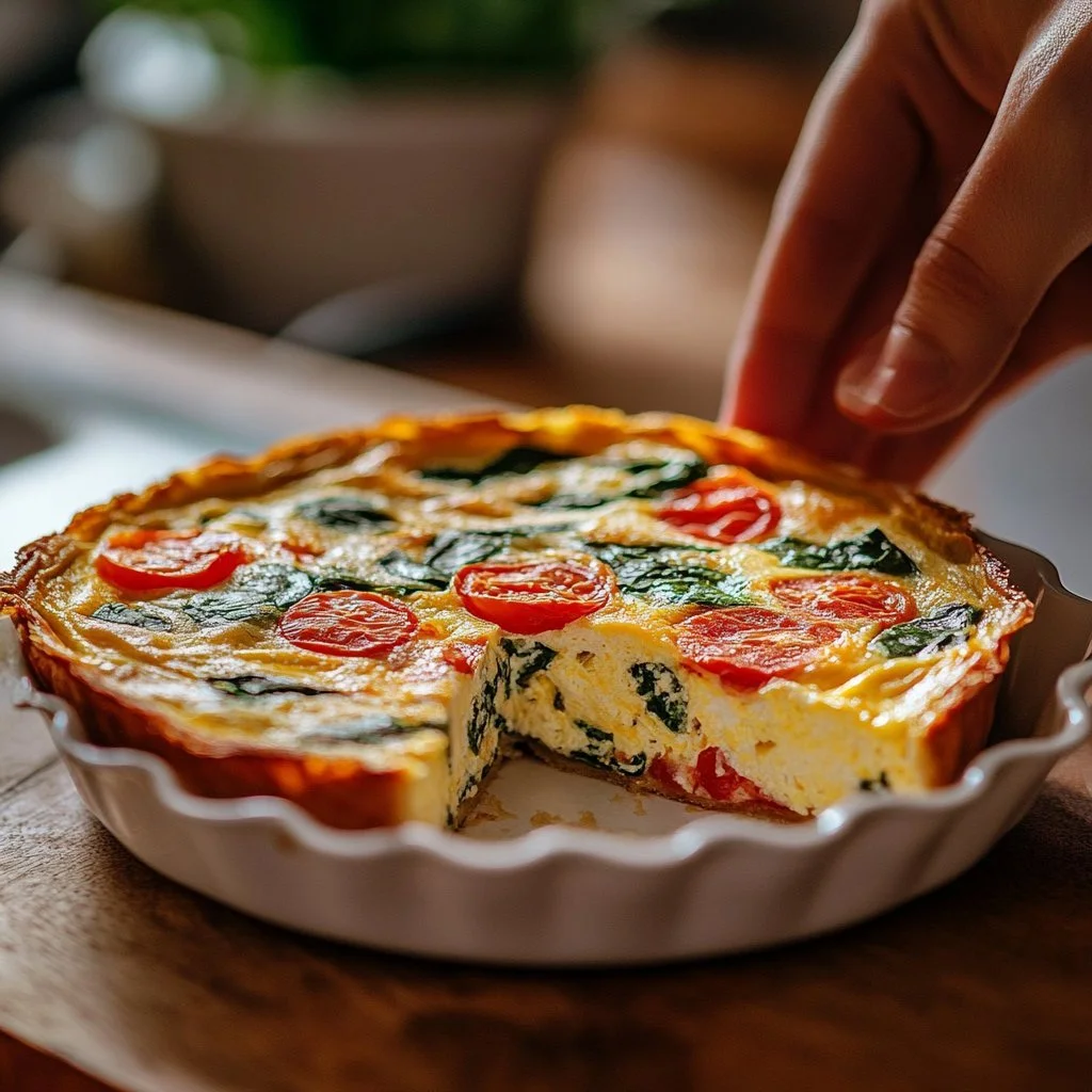 Spinat Tortilla mit Manchego-Käse auf einem Teller serviert.