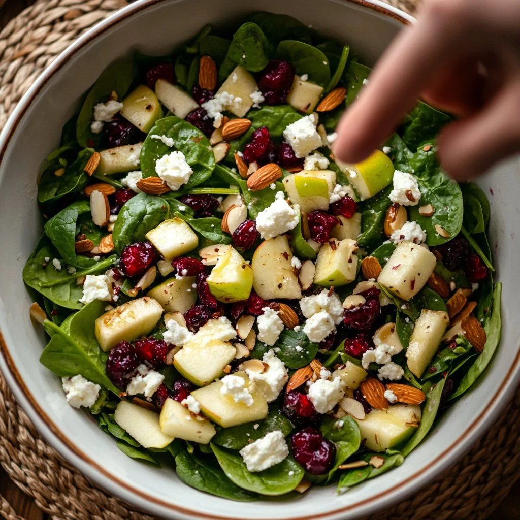 Spinatsalat mit Apfel, gesundes Rezept für einen frischen Salat.