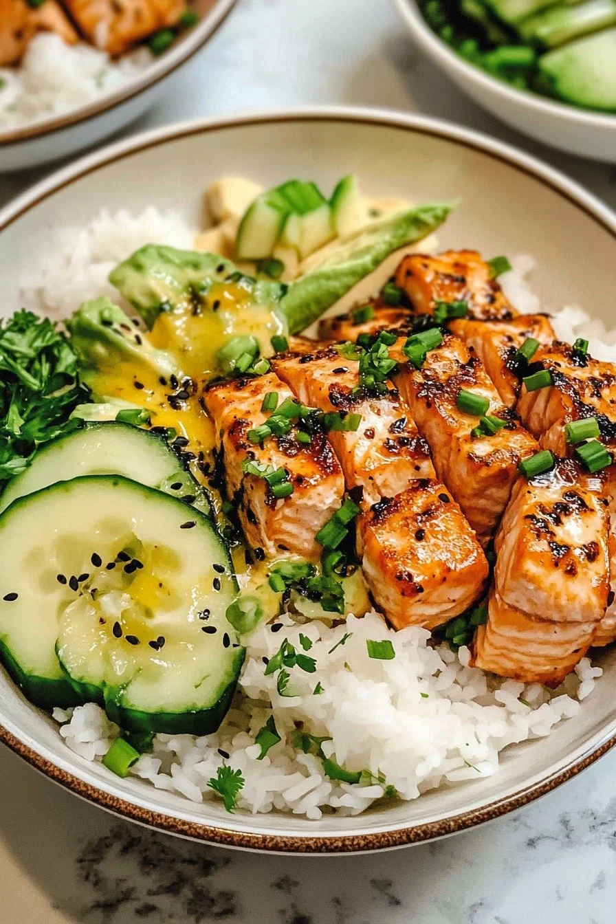 Scharfe Lachs-Schalen mit Kokosreis