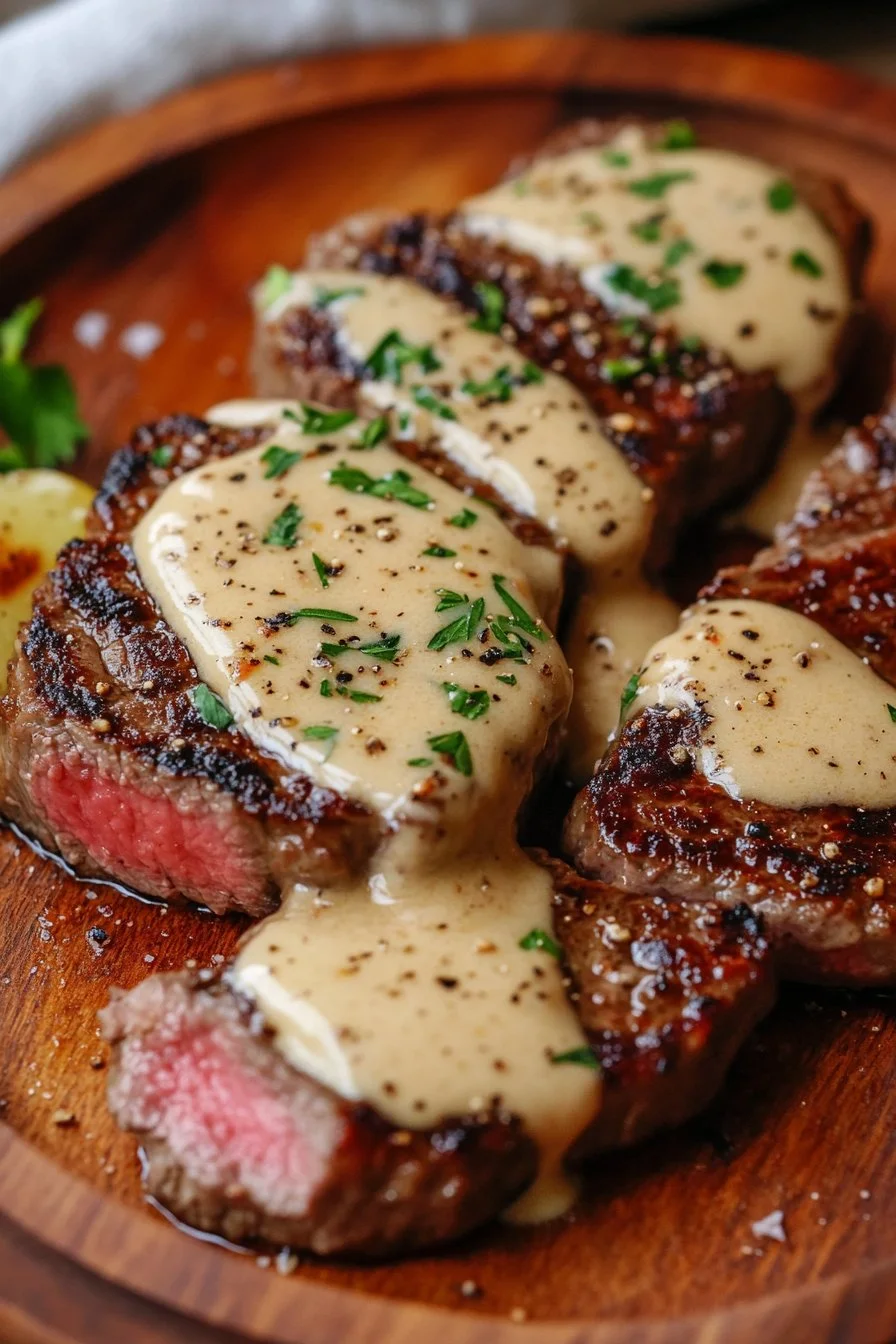 Filet mit cremiger Knoblauchsauce