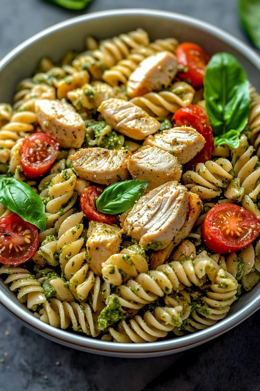 Nudelsalat mit Huhn und Pesto