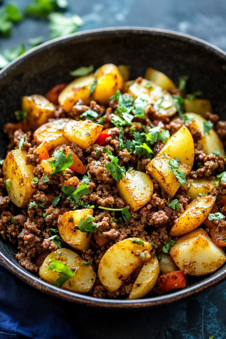 Mexikanisches Rinderhackfleischpfanne mit Kartoffeln