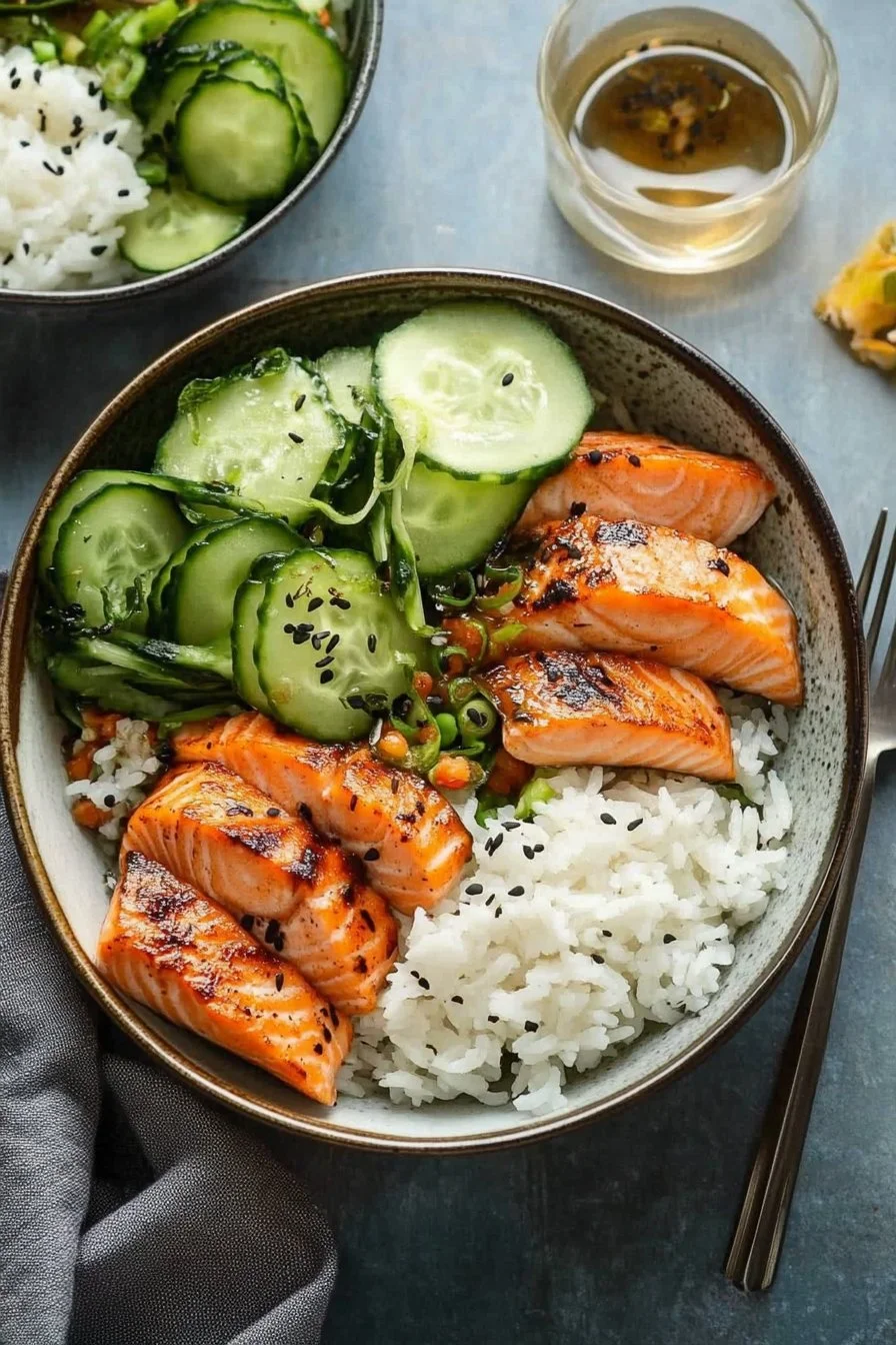 Gesunder Reis-Bowl mit Lachs