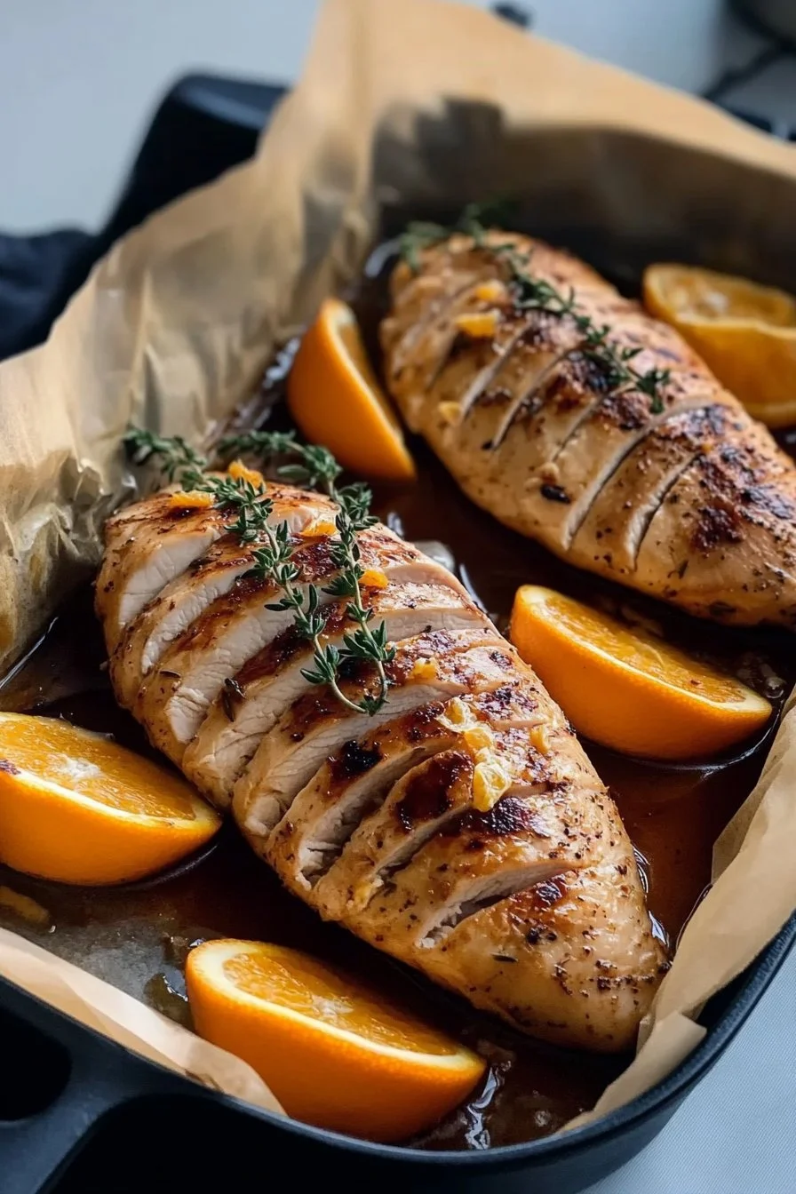 Saftige Hähnchenbrust mit Orange und Thymian