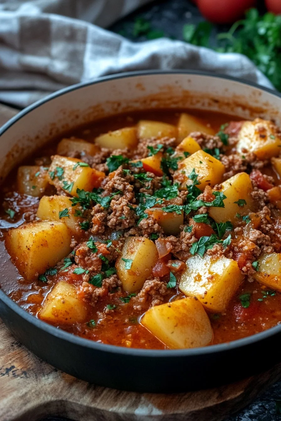 Kartoffeln mit Hackfleisch in Tomatensauce