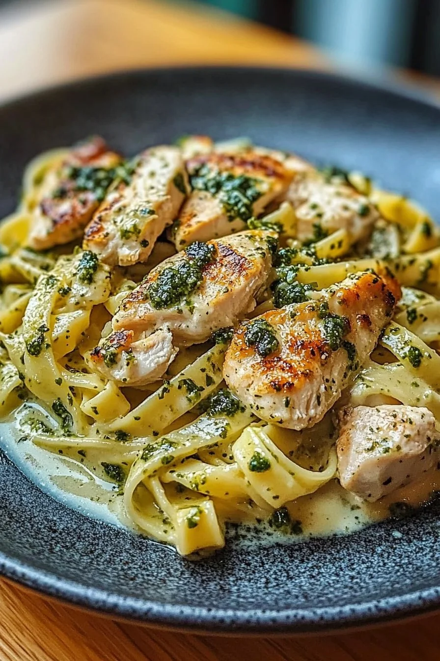 Fettuccine Alfredo mit Hähnchen und Pesto