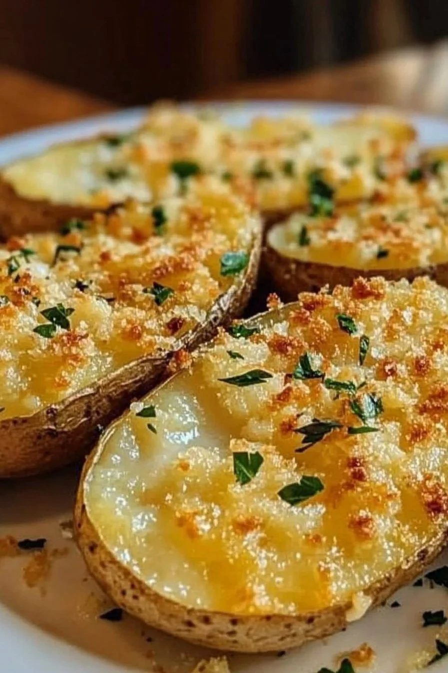 Ofengeschmackte Kartoffeln mit Knoblauch und Käse