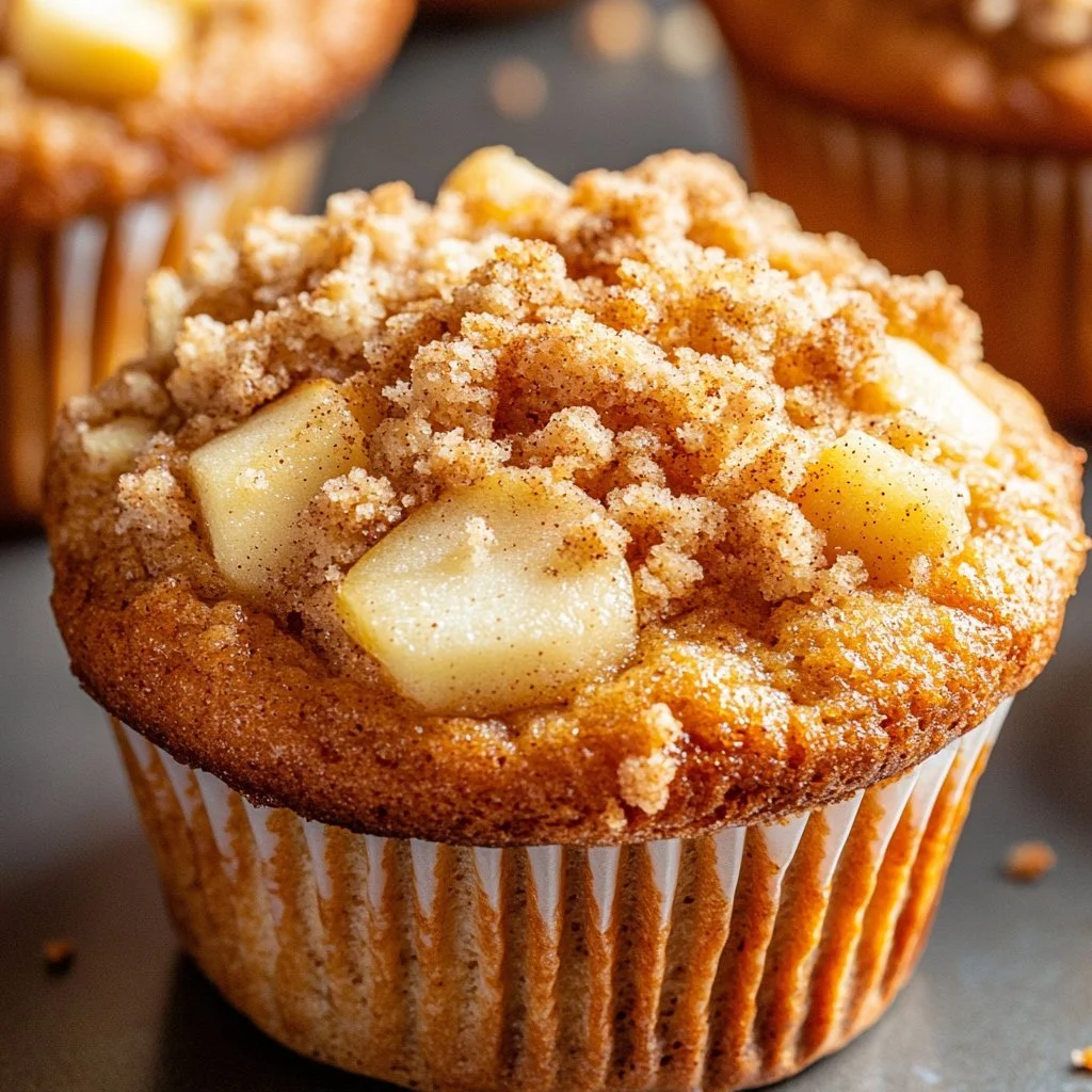 Apfel-Zimt-Muffins mit Streusel auf einem Teller serviert