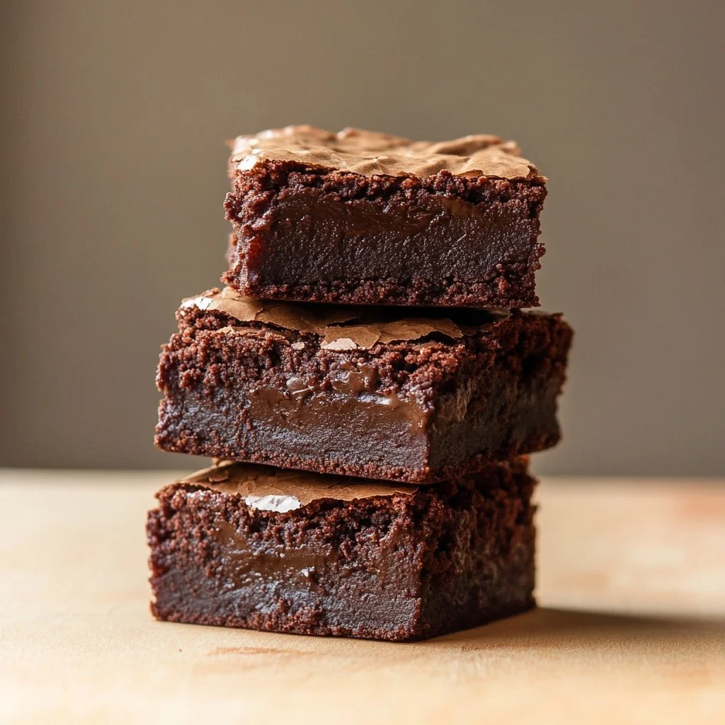 Saftige beste Brownies auf einem Teller mit Schokoladenglasur