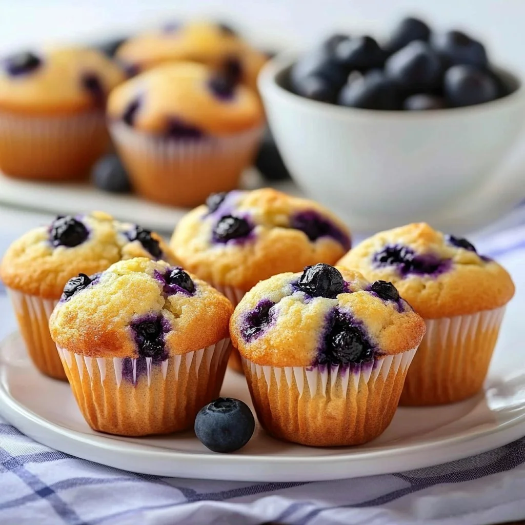Leckere Blaubeermuffins auf einem rustikalen Tisch mit frischen Heidelbeeren