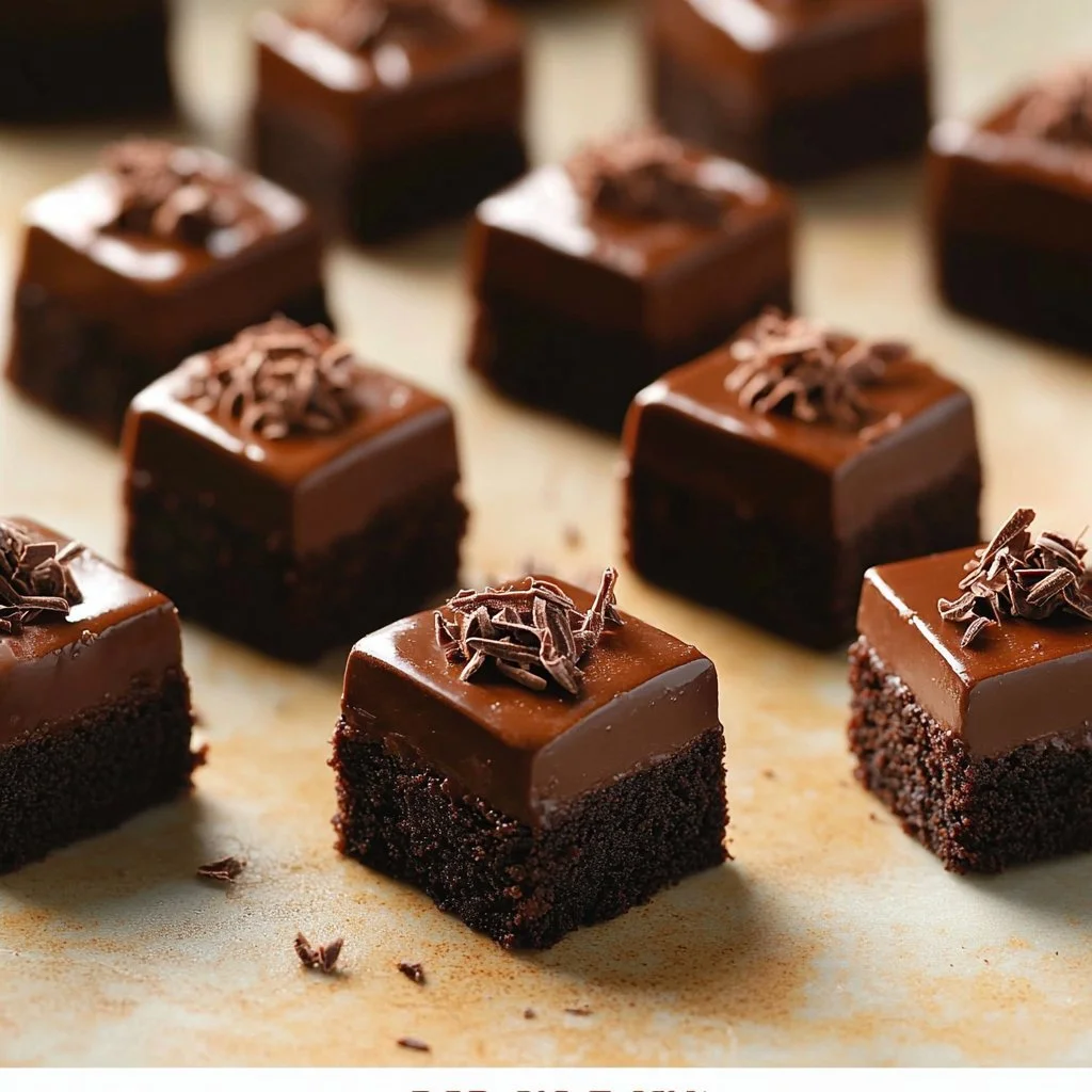 Leckere Brownies Petit Fours auf einem weißen Teller