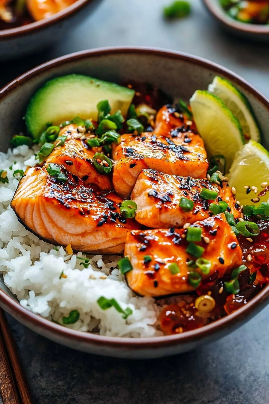 Lachs-Bowl mit süß-scharfer Sauce