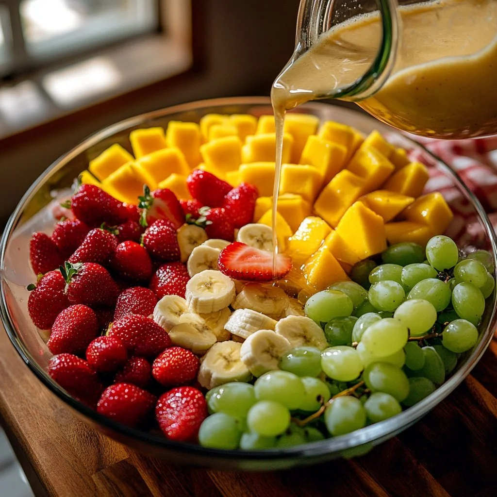 Bunter Obstsalat mit frischen Früchten und gesundem Dressing