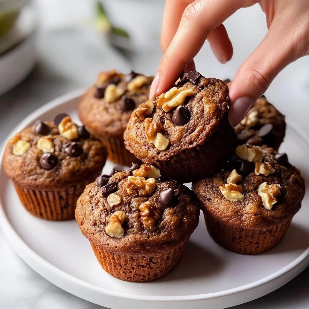 Gesunde Bananenmuffins, vegan und glutenfrei, auf einem Holzbrett