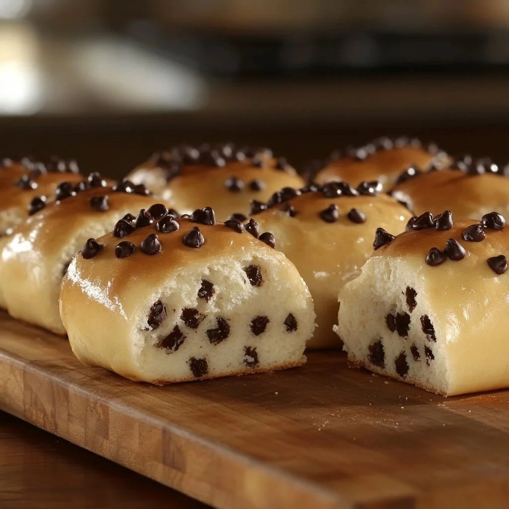 Fluffige Schokoladenbrötchen mit Schokoladenstückchen auf einem Teller