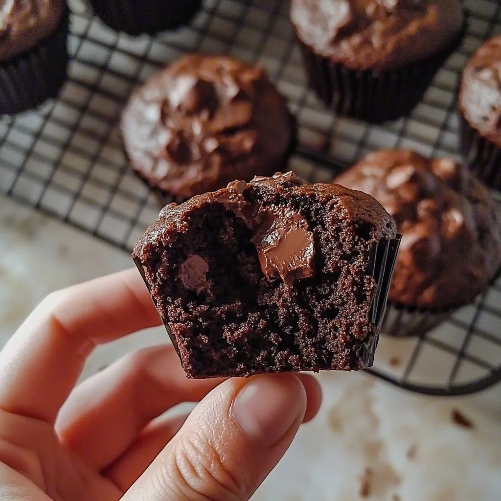 Doppelschokoladenmuffins frisch gebacken mit Schokoladenglasur