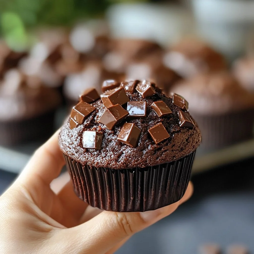 Doppelte Schokoladen-Muffins mit Schokoladenglasur und Streuseln