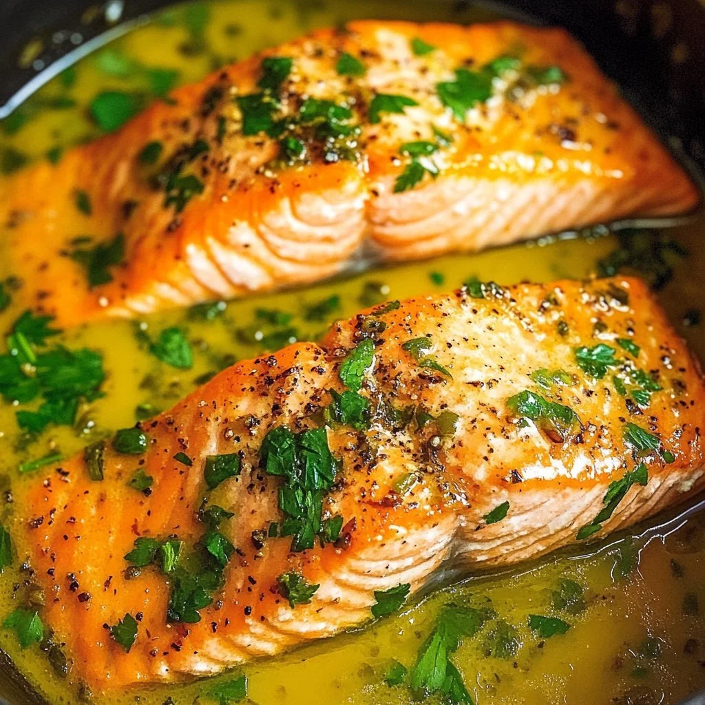 Gegrillte Forelle mit Knoblauch-Zitronen-Buttersoße auf einem Teller serviert.