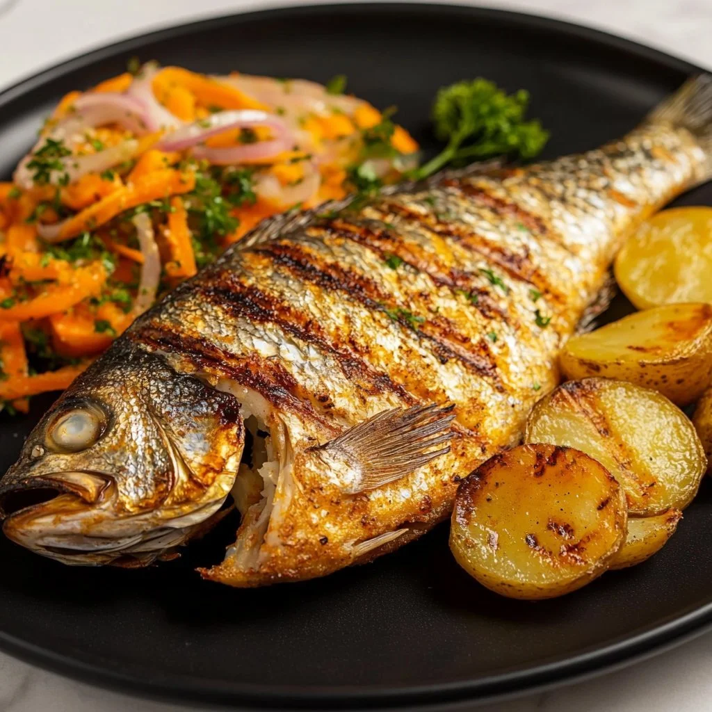 Gegrillter Fisch im Ofen, frisch zubereitet mit aromatischen Kräutern