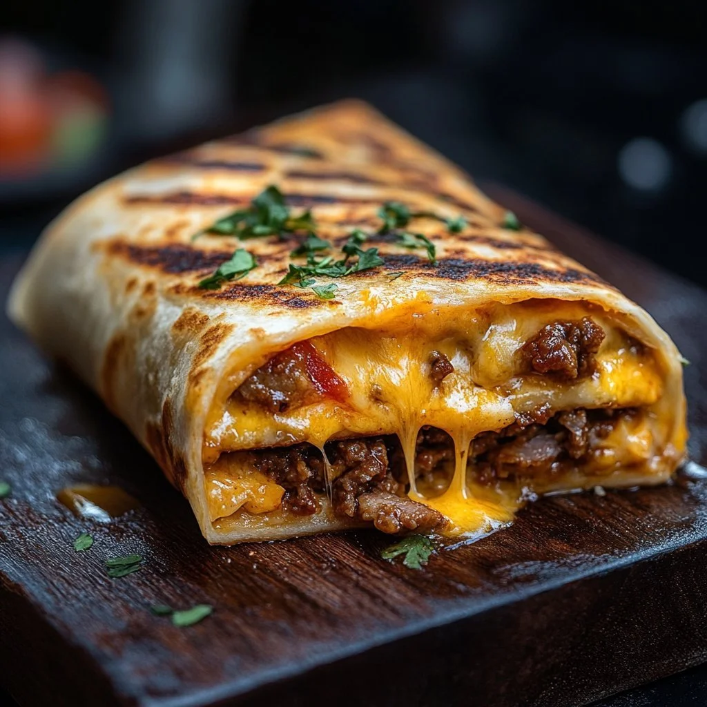 Gegrillter Käse-Burrito mit Käse und frischen Zutaten auf einem Teller