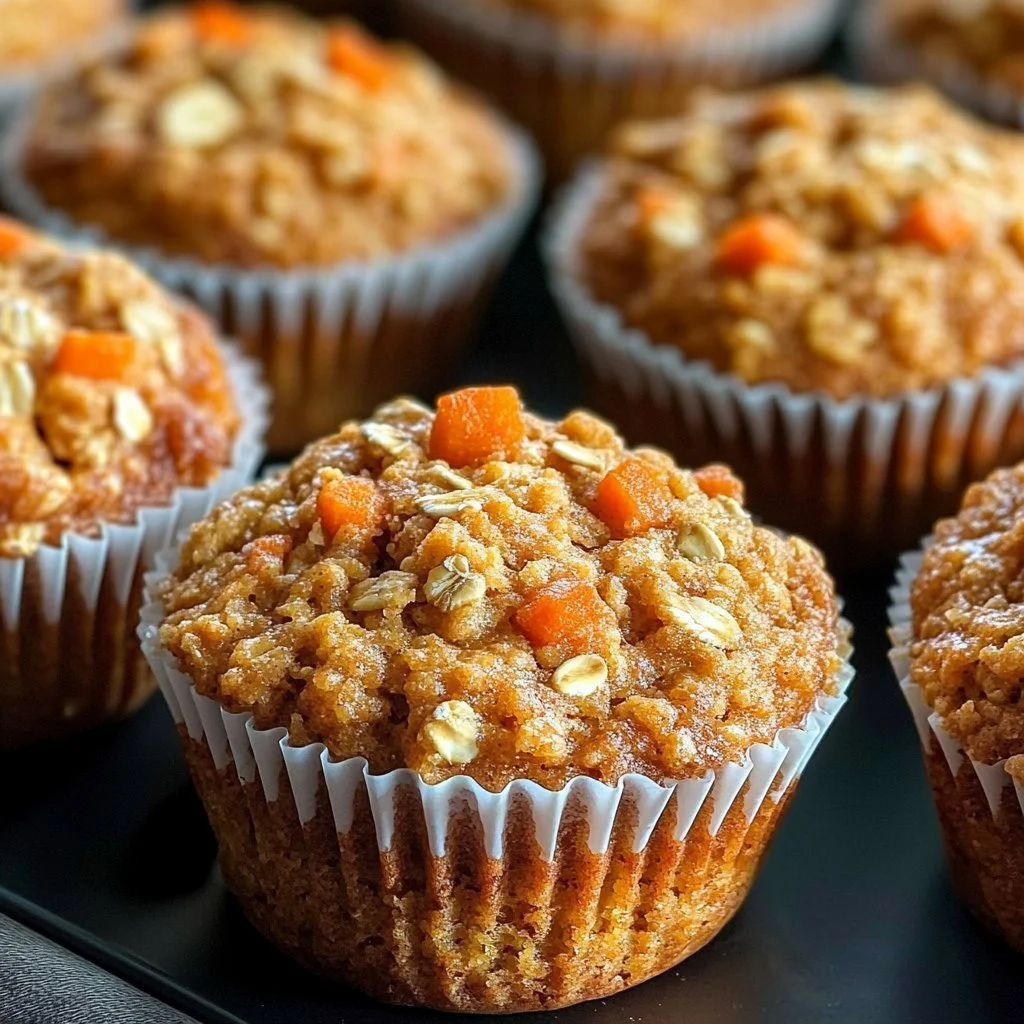 Gesunde Hafer-Zucchini-Muffins aus einer Schüssel auf einem Backblech