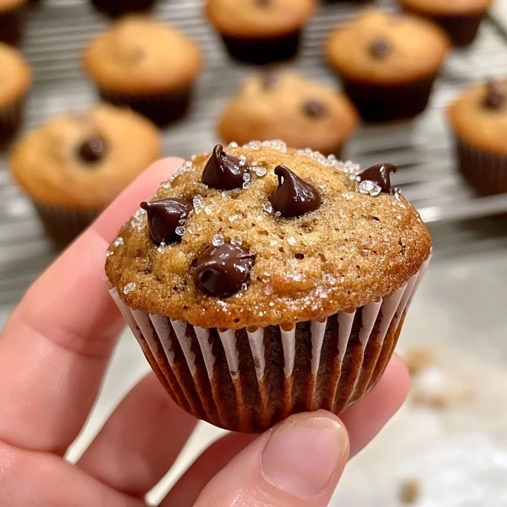 Hafermuffins mit Schokoladenstücken auf einem Teller serviert.