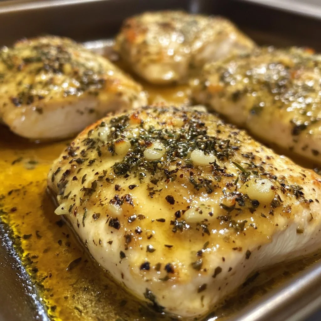 Hähnchenbrustfilets im Ofen mit Butter und Knoblauch zubereitet