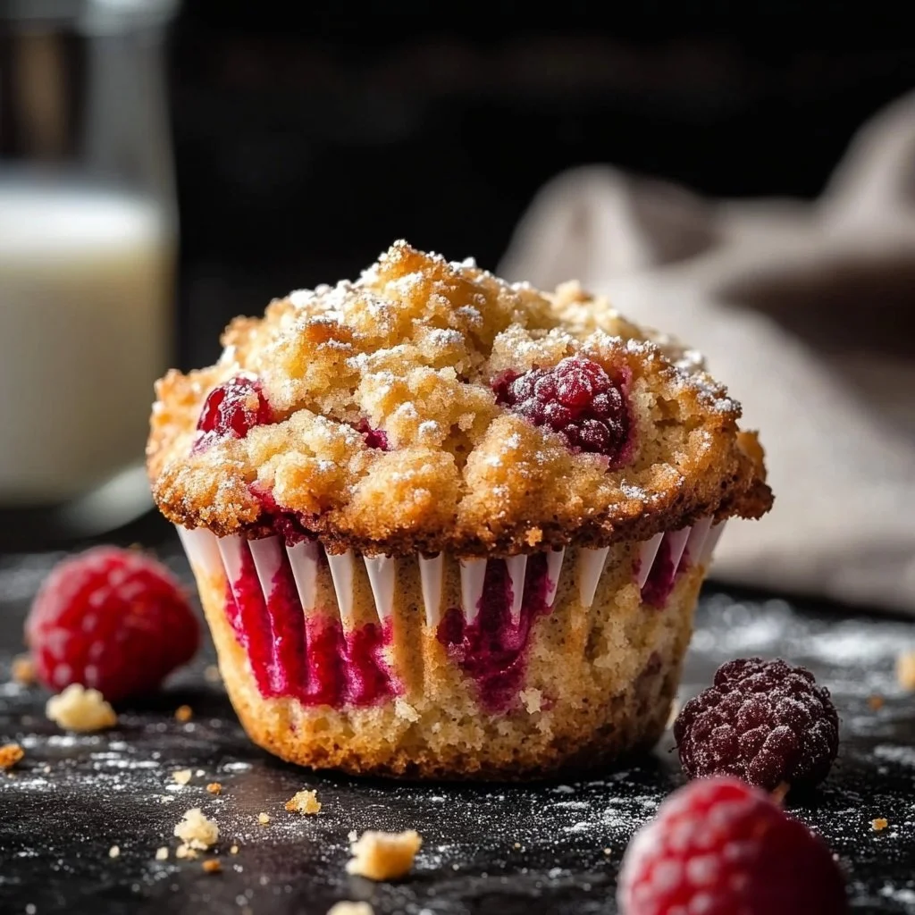 Saftige Himbeer-Muffins mit Buttermilch auf einem Blech