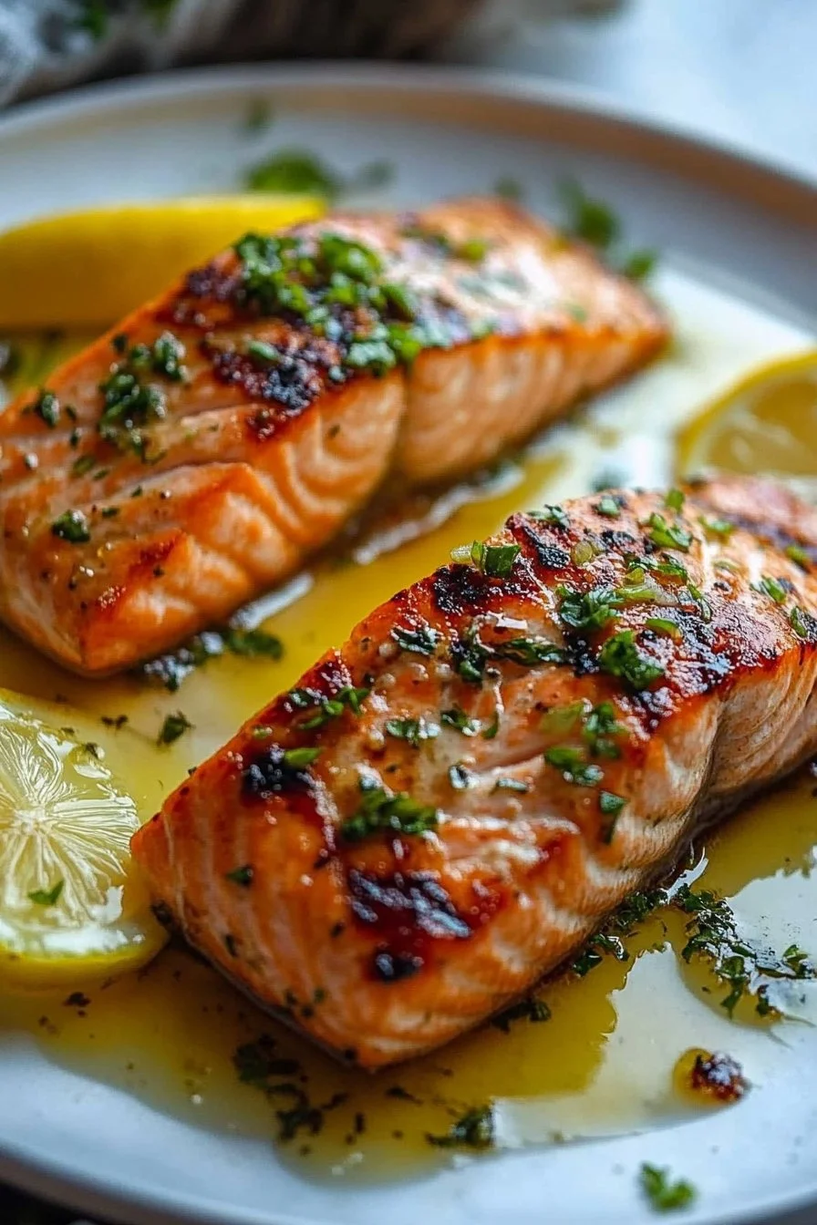 Gegrillter Lachs mit Knoblauch-Zitronen-Buttersoße